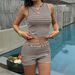 Y2k Striped Vacation Knit Set - Sleeveless Vest & Bermuda Shorts Outfit For Women, Trendy Streetwear Casual Lounge Wear, Spring Summer Comfort Fit_ecoleips.com