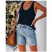 Casual Denim Shorts Women's Cross-Border New Style Independent Station Hole Ripped Five-Point Jeans Short Pants Mid Waist Straig_ecoleips.com