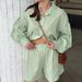 Green Cotton Jacquard Breathable Loose Long Sleeve Shorts Pajamas Two-Piece Set European And American Autumn New_ecoleips.com