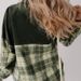 Women's Corduroy Checkered Blazer With Color Blocking - Long Sleeve Statement Jacket With Polo Collar (S-XL)_ecoleips.com