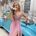Women's Clothing Elegant Banquet Elegant Sleeveless Slit Sequin Evening Dress With Sheer Tulle Skirt - V-Neck Princess Gown For Banquet & Party_ecoleips.com