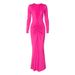 2025 Autumn New Fashion Sexy V-neck Slim Pleated Solid Color Long Sleeve Dress For Women Wholesale_ecoleips.com