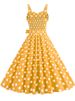 Polka Dot Party Dress Elegant Women Summer Puff Sleeve Square Collar Elastic Waist Vintage Midi Sundress Casual Beach_ecoleips.com