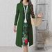 Elegant Plus Size Two Piece Set For Women Solid Color Long Sleeved Cardigan Bodycon Sleeveless Retro Dress_ecoleips.com