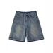 Vintage Blue Loose Five-Point Denim Shorts For Women, Distressed Chic Trendy Style, Petite Plus Size High-Waisted_ecoleips.com