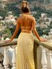 TARUXY Fashion Backless Ruched Long Dress For Women Halter Lace Up Sexy Ruffle Dress Loose Female 2025 Summer New Vacation Dress_ecoleips.com