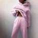 Women's Clothing Autumn And Winter Women's Clothing Solid Color Thickened Long Sleeve Sweater Elastic Trousers Pocket Two Piece Set_ecoleips.com