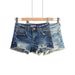 Sibuya Girl Lightning Pattern Denim Shorts For Women, New Spring/Summer Low-Waist Irregular Frayed Slim Fit Ripped Hot_ecoleips.com
