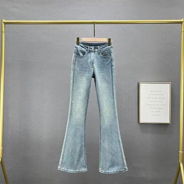 Women's Clothing Women's High-Waisted Slim Fit Denim Jeans Style Hot Stamped Rhinestone Trendy Autumn Heavy Duty Flared Pants_ecoleips.com