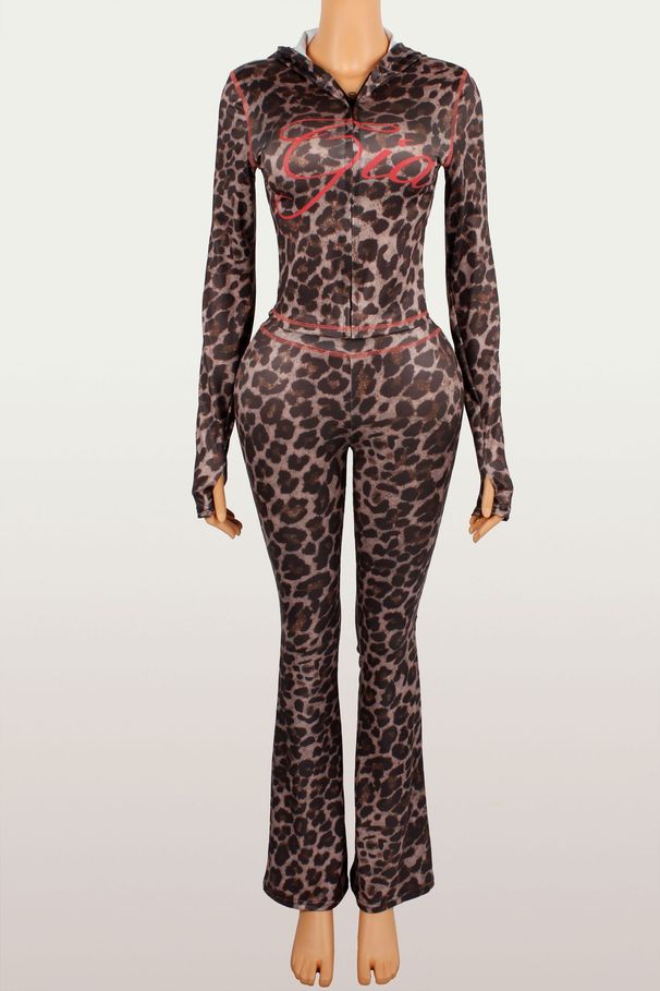 K New Fashion Printed Trendy Street Casual Leopard Print Zipper Long Sleeved Jacket Long Pants Set_ecoleips.com
