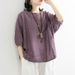 Summer Plus-Size Women's Clothing, Loose Casual Solid Color Faux Cotton-Linen Short-Sleeve Shirts, Tops, And Half-Sleeve_ecoleips.com