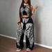 Retro Animal Print Halter Neck Cami With Wide-Leg Pants Set, Comfortable Loungewear For Women, Two-Piece Outfit For Casual Style_ecoleips.com