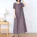 Round-Neck Short-Sleeved Summer Cotton And Linen Dress For Women, Retro Loose Solid Color Artistic Dress, Fashionable Ti_ecoleips.com