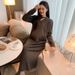 Autumn New Korean Fashion Design Sense Tie Mid-Length Knitted Maternity Dress_ecoleips.com