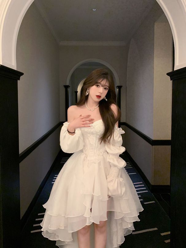 off the Shoulder Evening Gown Luxury Slimming Sweet Princess Dress Heavy Duty New Spring Style Light Dress Women's Party Wear_ecoleips.com