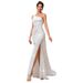 Women's Clothing White Sequined One Shoulder High Waist High Slit Wedding Bridesmaid Dress Evening Dress_ecoleips.com