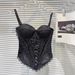 Pure Desire Retro Hottie Lace Fishbone Bra Suspender Vest With Chest Pad Elastic Back Folds Irregular Hem_ecoleips.com