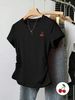 Women's Slim Fit T-Shirt Short Sleeve Cherry Print Side Ruching Waist Cinching Casual Elegant Fashion Top for Spring/Autumn Summer_ecoleips.com