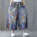 2025 Summer New Elatic Wait Wide-Leg Skirt-Pant Printed Plu Size Nine-Point Ripped Ethnic Style Jean Wanderer_ecoleips.com