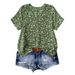 European And American Style Women's V Neck Short Sleeve Top Green Floral Casual Loose Fit Comfortable Summer Wear_ecoleips.com