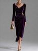 K Women's New Sexy Long Sleeved Slimming Pleated Long Slit Hip Hugging Dress_ecoleips.com