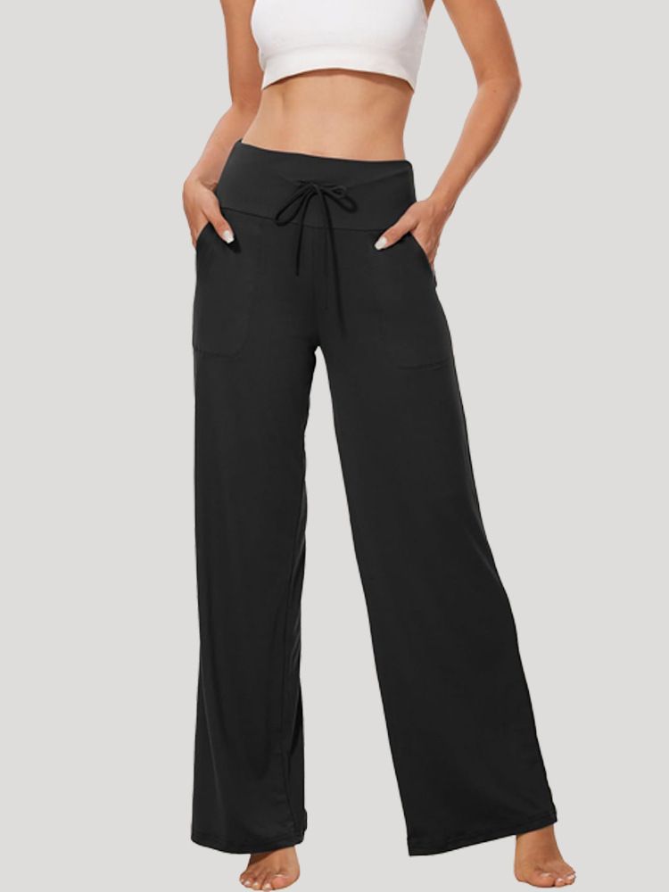 High Waisted Straight Leg Women's Pants European American Style Autumn Winter Wide Leg Casual Trousers for Sports Yoga_ecoleips.com