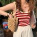 2024 Autumn New Loose Fit Color-Block Striped Knit Camisole Off-Shoulder Top_ecoleips.com