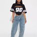 Women's Slim Fit Short Sleeve Top European American Style Digital Print Hollow Design Black Wholesale_ecoleips.com