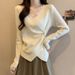 K Design Sense Lace Patchwork V-neck Long Sleeved T-shirt For Women's New Irregular Cross Base Shirt_ecoleips.com
