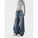 American Retro Heavy-duty Washed Distressed Wide-leg Jeans For Women, New Summer Casual Low-waist Straight-leg_ecoleips.com