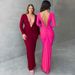 2025 Autumn New Fashion Sexy V-neck Slim Pleated Solid Color Long Sleeve Dress For Women Wholesale_ecoleips.com