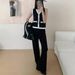 Women's Clothing Autumn Fashionable Autumn Knit Suit Set – Oversized Vest + Wide-Leg Pants (One Size, Black/Beige/Khaki, Office & Casual Outfit)_ecoleips.com