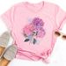 Beautiful Flower Print Women T-Shirts Casual Breathable Soft Short Sleeve Tops Loose Comfortable Street Female Clothes Pink T Sh_ecoleips.com
