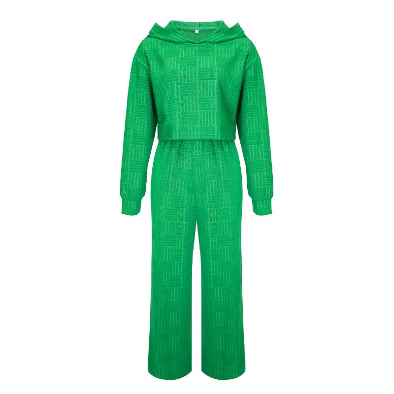 Women's Clothing casual fashion long sleeved hooded sweatshirt wide leg pants two piece set_ecoleips.com