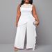 Women's Clothing Plus Size Elegant Solid Color Jumpsuit Lace Trim Casual Commuter Style Loose Straight Leg Polyester_ecoleips.com