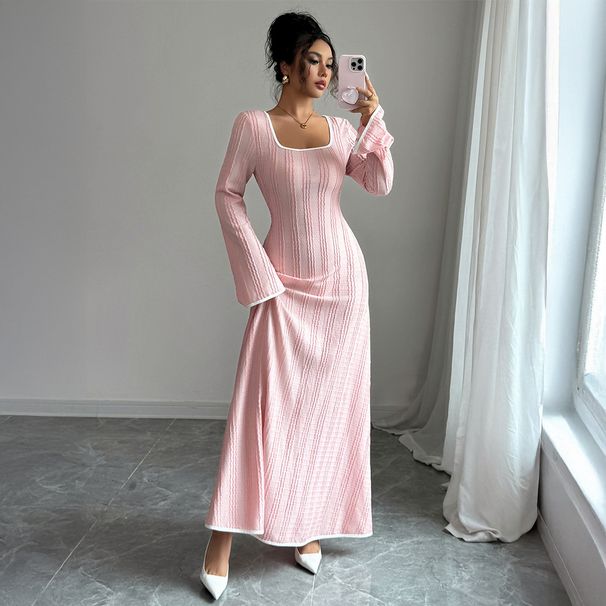 Cross-border European American High-end Style Slim-fit Simple Long-sleeve Dress Women's Clothing 2025 Autumn And Winter_ecoleips.com