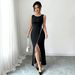 Women's Clothing Women's Slim Fit Sleeveless Long Dress Style Black White Color Block Slit Design For Work For Formal & Casual For Women_ecoleips.com