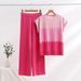 Luxury Mom Summer Outfit – Lightweight Knit Two-Piece Set With Wide-Leg Pants (Ombre Color Block, Sleeveless Top, One Size Fits Most, Comfort Wear)_ecoleips.com