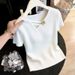 Women's French Style Minimalist V Neck Short Sleeve T-Shirt Knitwear Slim Fit Flattering Top Spring/Summer New Design_ecoleips.com