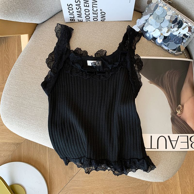 Women's Clothing Real Shot Spot Summer New Short Lace Pure Desire Style Sweet Hot Girl Ice Silk Knitted Camisole Vest Female_ecoleips.com