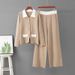 Women's Knitted Polo Collar Cardigan And Wide Leg Pants Set Autumn Winter Fashion Casual Versatile Two Piece Sweater_ecoleips.com