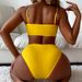 Women's Clothing Solid Color Bikini Swimsuit Sexy Split High Waist Belly Covering Bikini Swimsuit_ecoleips.com