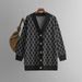 autumn And Winter New V-neck Cardigan Women's Casual Loose Diamond Grid Knit Sweater Jacket_ecoleips.com