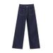 Women's Clothing Retro Style Bright Line Double Pocket Design Stitching Straight Wide Leg Jeans_ecoleips.com