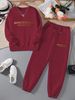 Women's Plus Velvet Sweatshirt Set, Long Sleeve Round Neck Pullover Top And Pants, Loose Fit Warm Sports Tracksuit For Fall And Winter_ecoleips.com