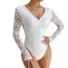 Women's Clothing Sexy Solid Color Lace Long Sleeved Hot Girl See Through Slim Jumpsuit_ecoleips.com