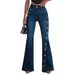 Women's Button Down Flared Jeans European American Style Micro Flared Denim Jeans For Ladies_ecoleips.com