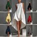 Summer Fashion Women's Sleeveless round Neck Dress Casual European American Style Solid Color Cross Border Irregular Design_ecoleips.com