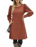 Women's Round Neck Knitted Sweater With Pockets Casual Loose Long Sleeve Autumn Winter Dress Puff Sleeve_ecoleips.com