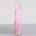 Women's Clothing sexy colored suspender skirt autumn V neck sleeveless printed ruffle dress_ecoleips.com